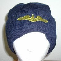 Watch Cap - navy blue w/embroidered gold dolphins