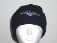 Watch Cap - navy blue w/embroidered silver dolphins