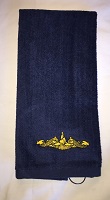 Hand Towel, Golf/Fishing navy w/embroidered gold dolphins